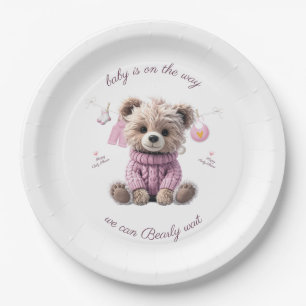 Teddy Bear pink jumper Happy Baby Shower Paper Plate