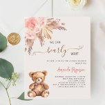 Teddy bear pink pampas grass girl baby shower<br><div class="desc">For a modern boho style baby shower.  A beige background. Decorated with pink florals,  roses,  pampas grass and a teddy bear.  Personalise and add a name and party details. 

1 sheet = 1 invitation printed edge to edge.</div>