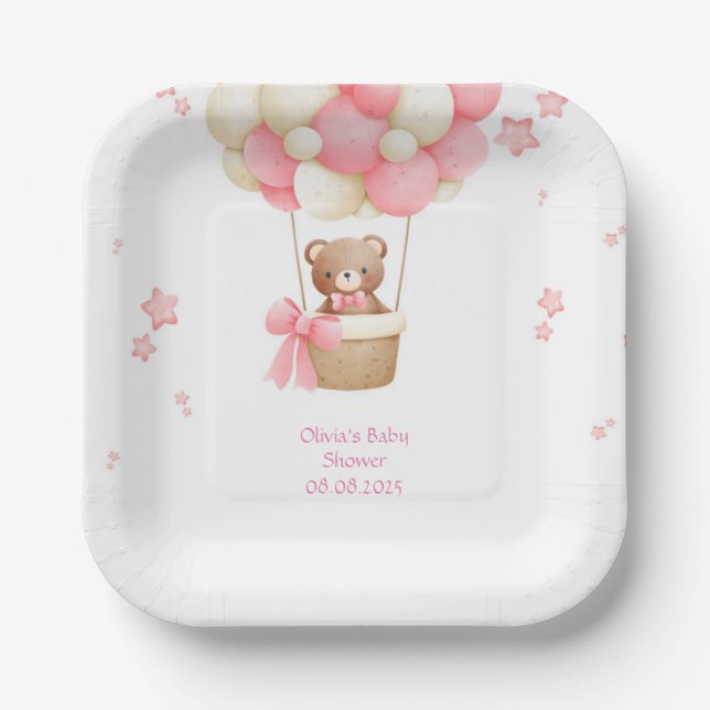 TEDDY BEAR PINK  PAPER PLATE (Front)
