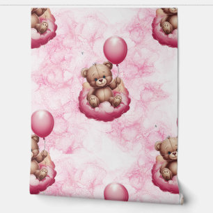 Teddy Bear Pink Pattern Baby Nursery Room  Wallpaper