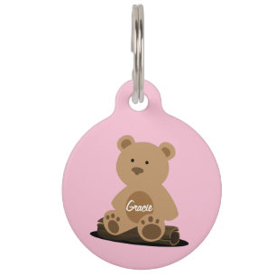 Teddy Bear Pink Personalised Pet ID Tag