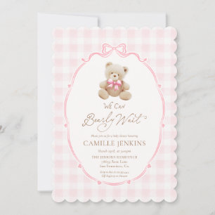 Teddy Bear Pink Plaid Girl Baby Shower Invitation