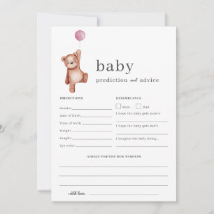 Teddy Bear Pink Prediction and Advice Baby Shower Invitation