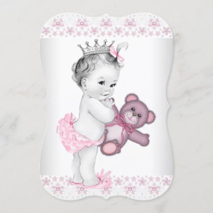 Teddy Bear Pink Princess Baby Shower Invitation