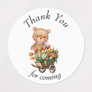 Teddy Bear Pink Rustic Floral Baby Shower Labels