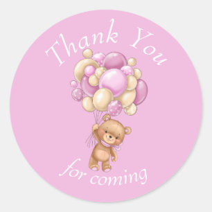 Teddy Bear Pink thank you Classic Round Sticker