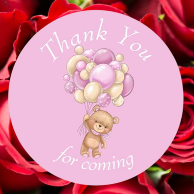 Teddy Bear Pink thank you Classic Round Sticker (Express heartfelt gratitude with our Teddy Bear Pink thank you stickers)