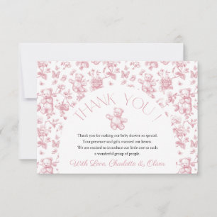 Teddy Bear Pink Toile Baby Shower Thank You Card