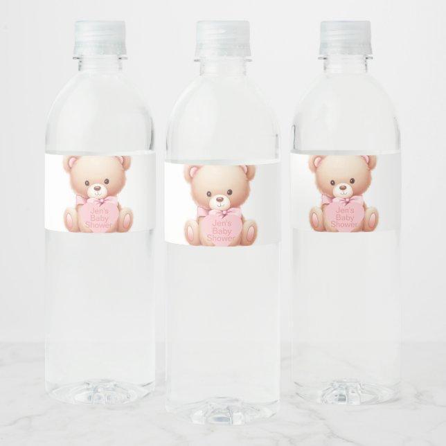 Teddy Bear Pink Water Bottle Label (Bottles)