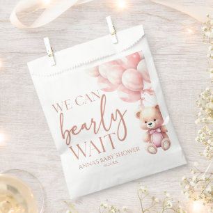 Teddy Bear Pink We Can Bearly Wait Baby Shower Favour Bags