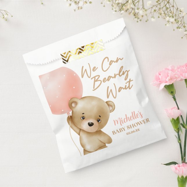 Teddy Bear Pink We Can Bearly Wait Baby Shower Favour Bags (Sealed)