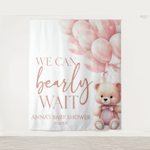 Teddy Bear Pink We Can Bearly Wait Baby Shower Tapestry