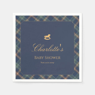 Teddy Bear Plaid Boy Baby Shower Paper Napkin