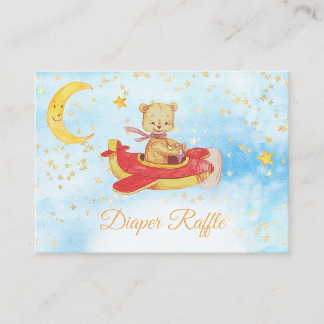 *~* Teddy Bear Plane Stars Moon Diaper Raffle Enclosure Card (Front)