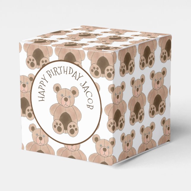 Teddy Bear Plush Stuffed Animal Birthday Party Favour Box (Front Side)