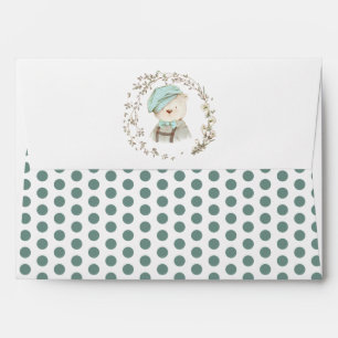 Teddy Bear Polka Dot Green Kids Birthday Envelope