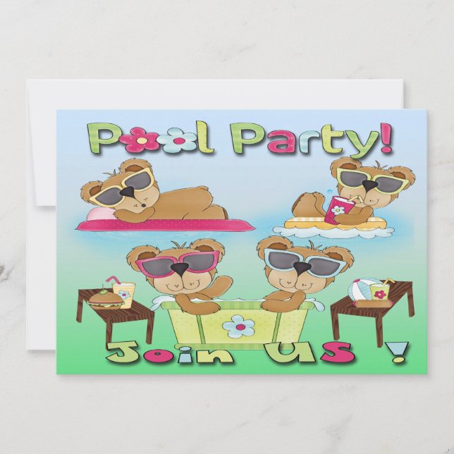 Teddy Bear Pool Party Invitations (Front)
