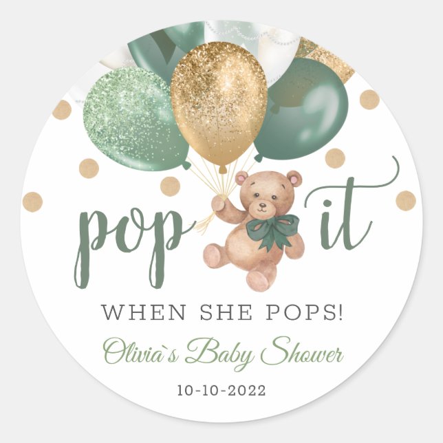 Teddy Bear Pop it Baby Shower Favour Gift  Classic Round Sticker (Front)