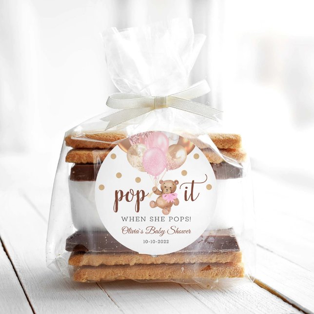 Teddy Bear Pop It Baby Shower Favour Gift Classic Round Sticker (Creator Uploaded)