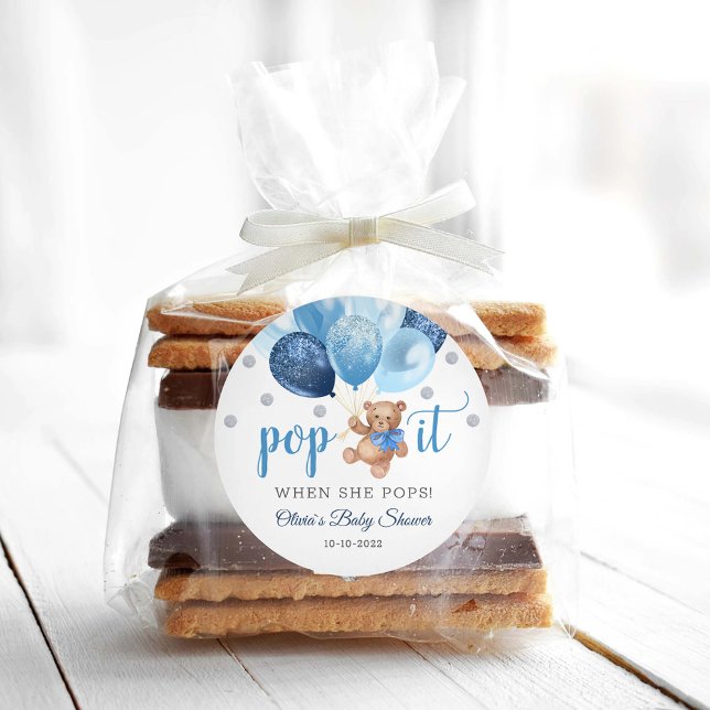 Teddy Bear Pop It Baby Shower Favours Gift Classic Round Sticker (Creator Uploaded)