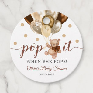 Teddy Bear Pop It When She Pops Baby Shower Gift Favour Tags