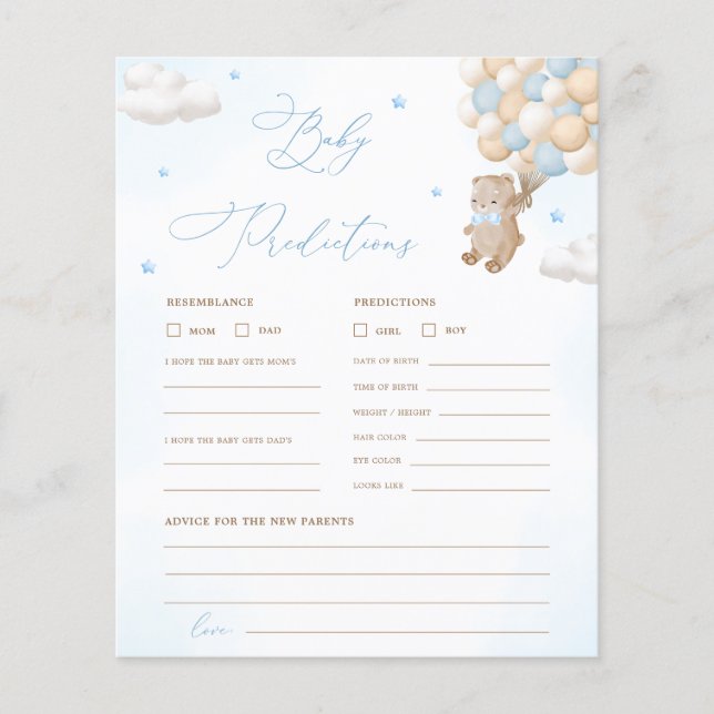Teddy Bear Predictions & Advice Baby Shower Game (Front)