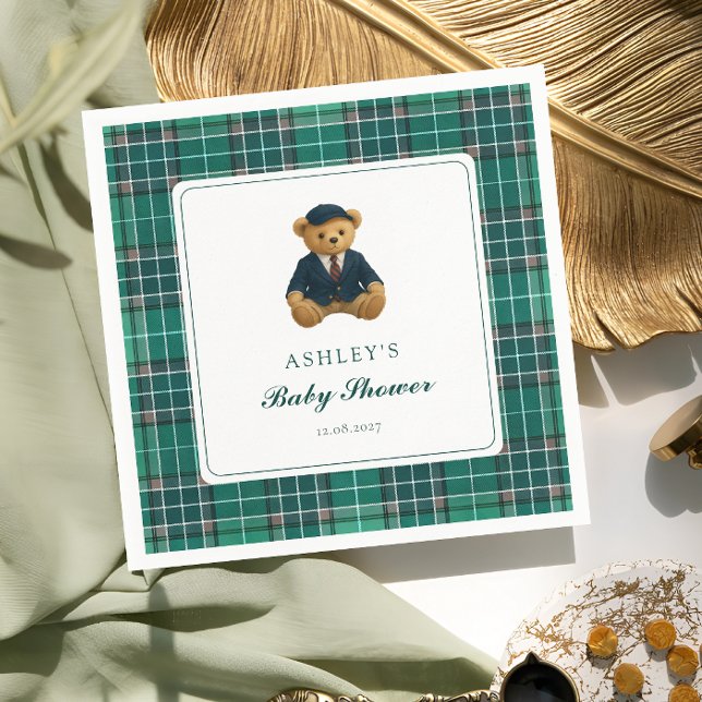 Teddy Bear Preppy Boy Baby Shower Napkin (Creator Uploaded)