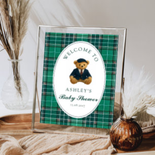 Teddy Bear Preppy Boy Baby Shower Welcome Poster