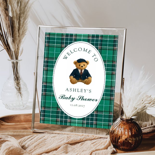 Teddy Bear Preppy Boy Baby Shower Welcome Poster (Creator Uploaded)