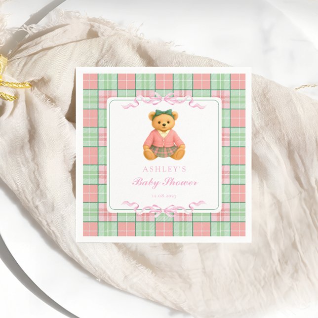 Teddy Bear Preppy Girl Baby Shower Napkin (Creator Uploaded)