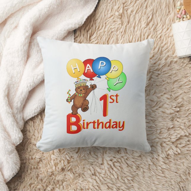 Teddy Bear Prince 1st Birthday Cushion (Blanket)