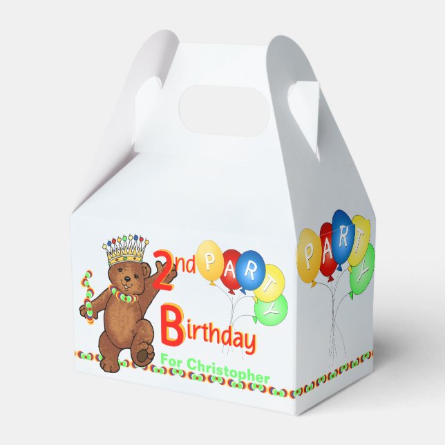 Teddy Bear Prince 2nd Birthday Party Custom Favour Box (Front Side)