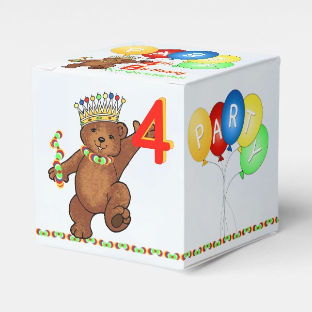 Teddy Bear Prince 4th Birthday Party Custom Favour Box (Front Side)