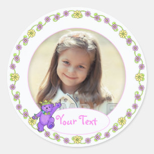 Teddy Bear Princess Birthday Custom Photo Classic Round Sticker