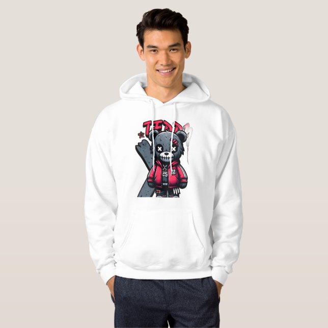 Teddy bear print hoodie in graffiti style (Front Full)