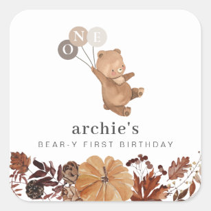 Teddy Bear Pumpkin - 1st Birthday Square Sticker