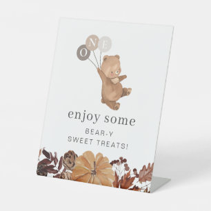 Teddy Bear Pumpkin - 1st Birthday - Sweet Treats Pedestal Sign