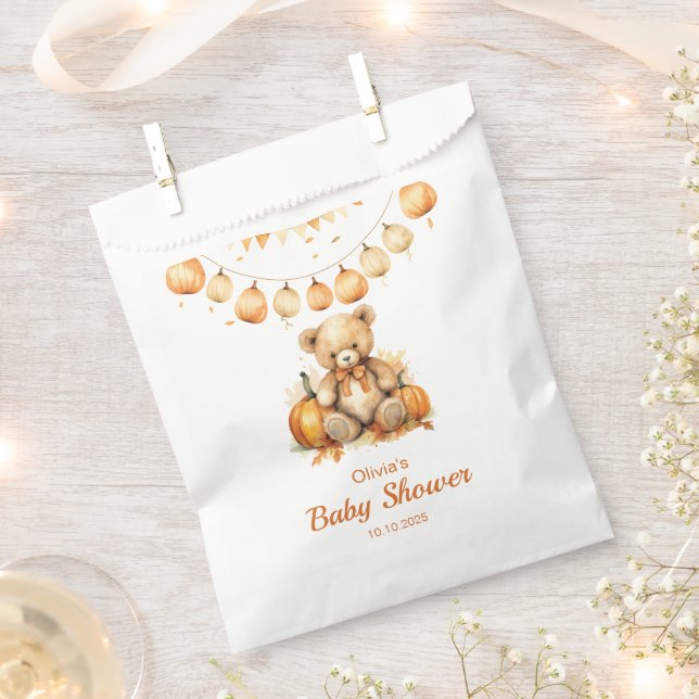 Teddy Bear Pumpkin Bearly Wait neutral Baby Shower Favour Bags (Clipped)