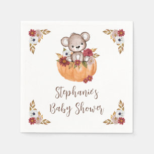 Teddy Bear Pumpkin Fall Floral Baby Shower Napkin