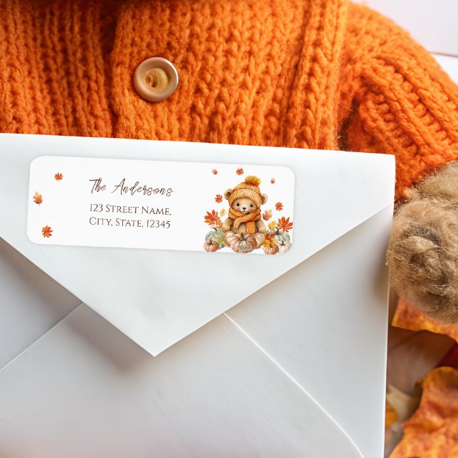 Teddy Bear & Pumpkins Baby Shower Return Address  (Creator Uploaded)