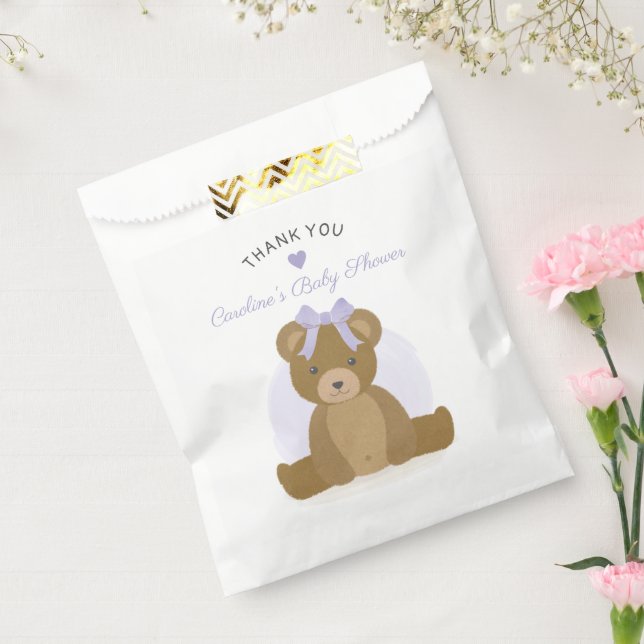 Teddy Bear Purple Bow Girl Baby Shower Thank You Favour Bags (Sealed)