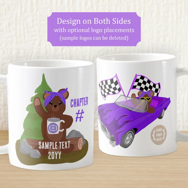 Teddy Bear, Purple Girls Youth Organization Logo Coffee Mug (purple teddy bear coffee mug, for girl's sports team or youth organization, branded, logo placement)
