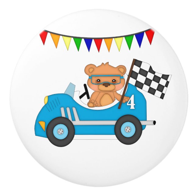 Teddy Bear Race Kids Ceramic Knob (Front)