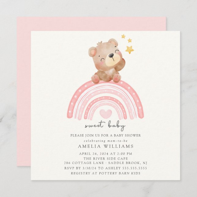 Teddy Bear Rainbow Baby Shower  Invitation (Front/Back)