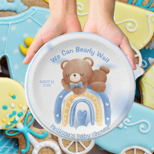 Teddy Bear Rainbow Boys Baby Shower Paper Plate
