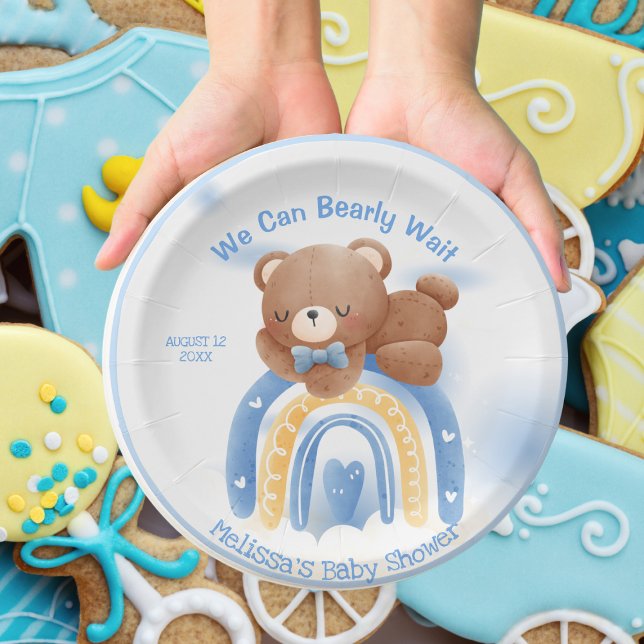Teddy Bear Rainbow Boys Baby Shower Paper Plate (Creator Uploaded)