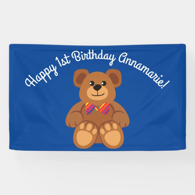 Teddy Bear Rainbow Cute 1st Birthday Party Banner (Horizontal)