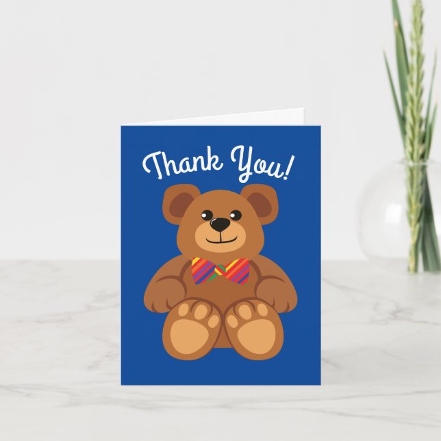 Teddy Bear Rainbow Cute 1st Birthday Party Card (Front)