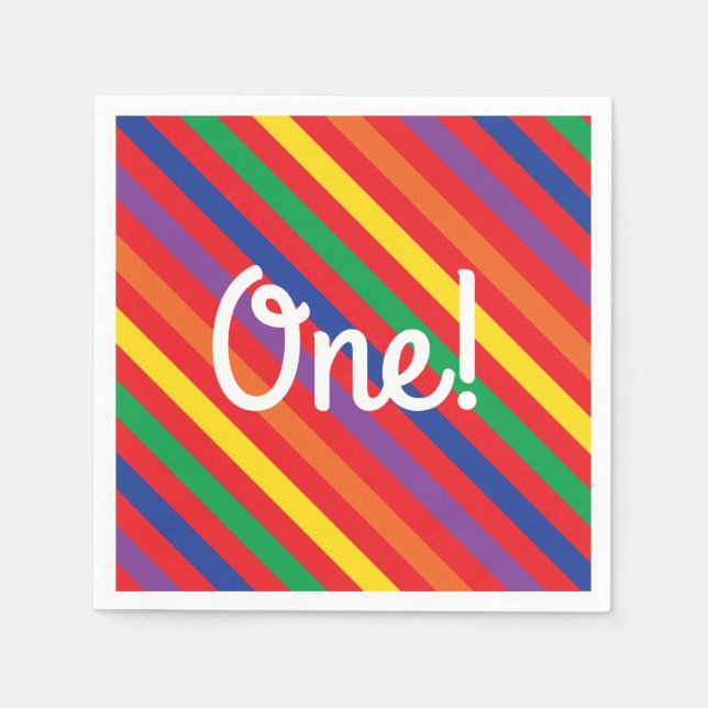 Teddy Bear Rainbow Cute 1st Birthday Party Napkin (Front)