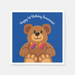 Teddy Bear Rainbow Cute 1st Birthday Party Napkin